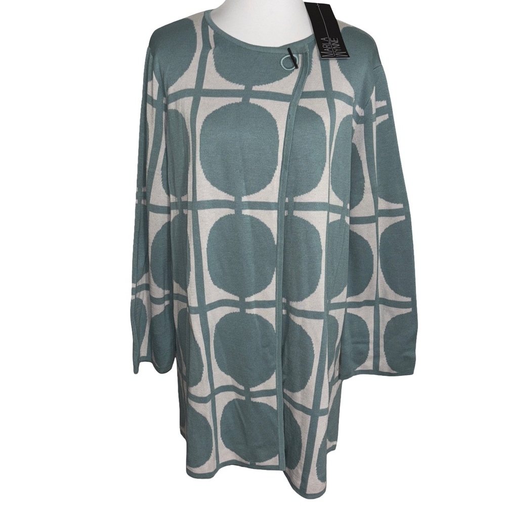 MarlaWynne Blue Cream Circle Pattern Cardigan